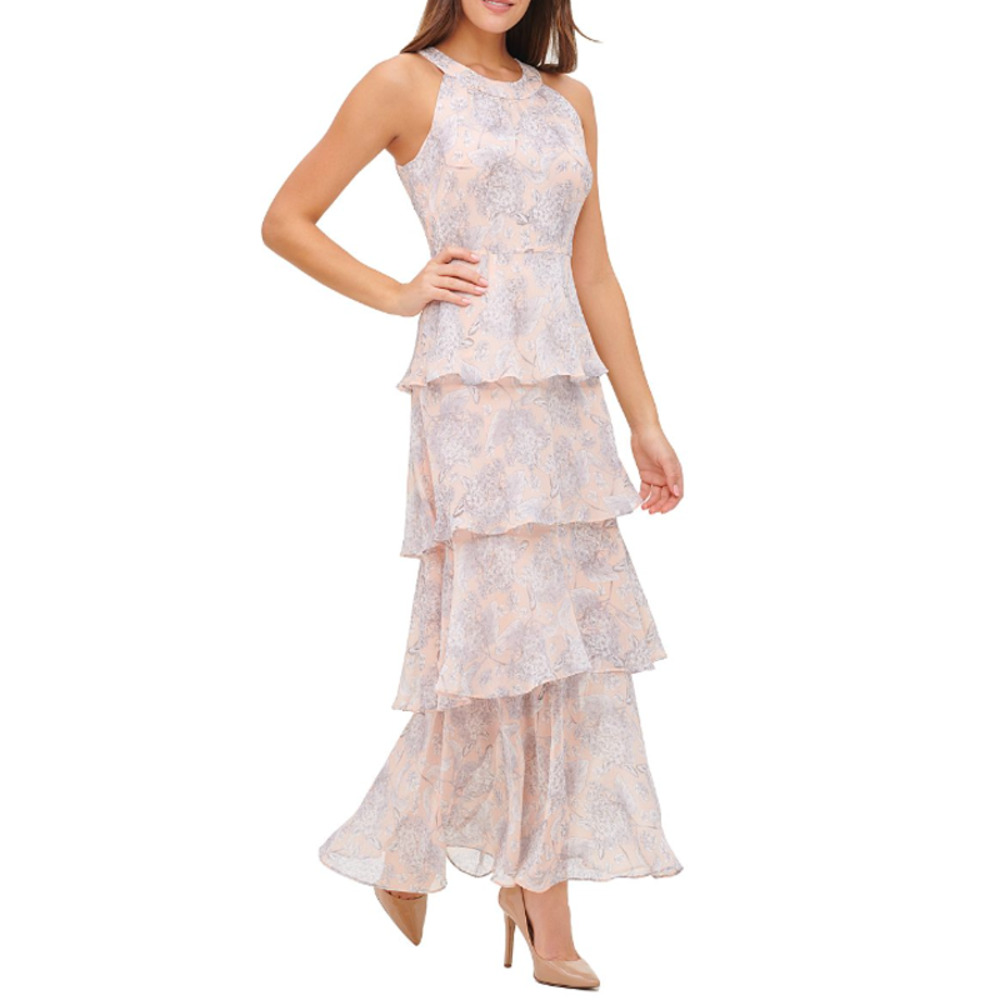 Tommy Hilfiger Elegant Pale Pink Layered Maxi Dress